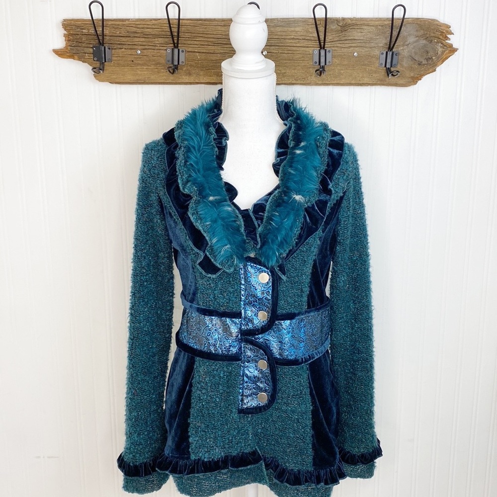 Boston Proper Blazer Jacket Multi Media Faux Fur Velvet Multi Textures